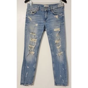 Zara Women distressed light wash 98% cotton ripped straight leg jeans Size 2
